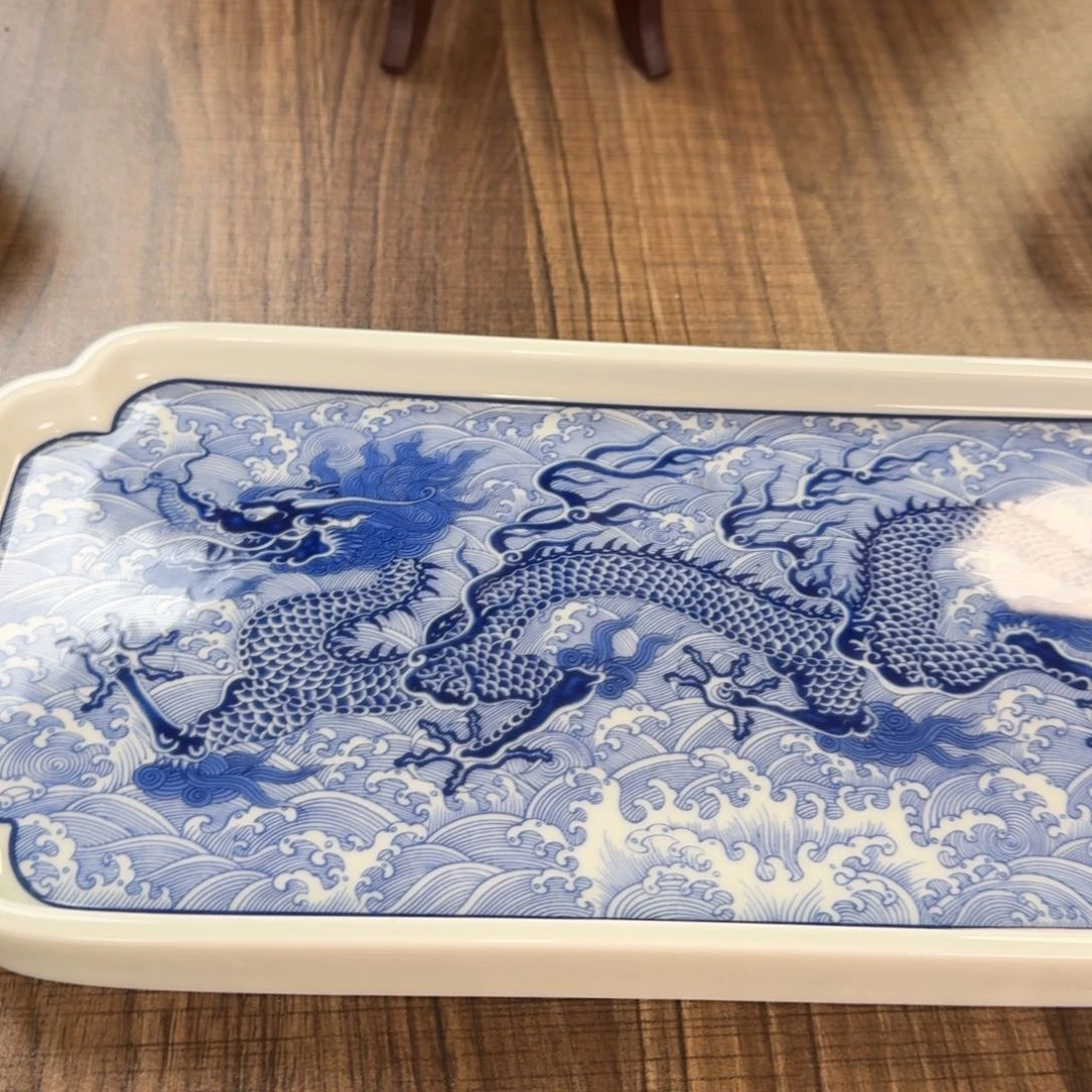 杯花*鼠青花海水龙大茶盘