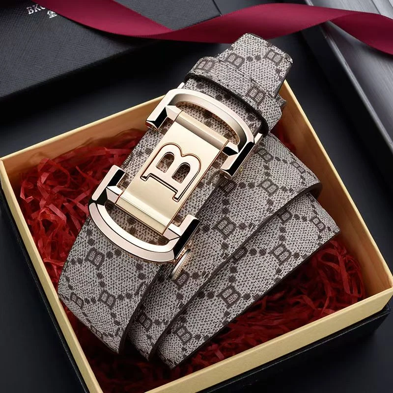 保罗男士真皮腰带头层牛皮自动扣皮带高端时尚潮流休闲个性中青年