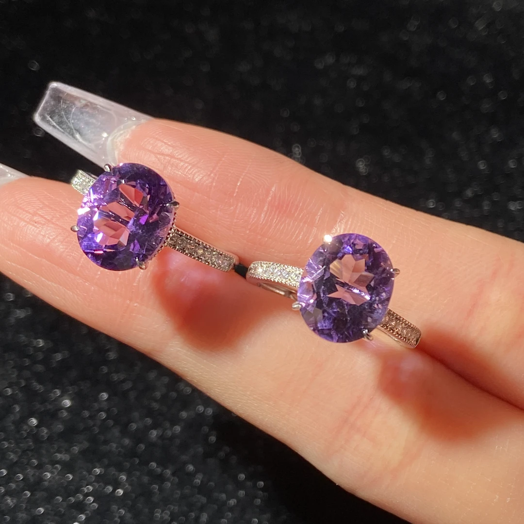 【星浩好物】s925银镶紫水晶戒指QT18H313【多样性发一件】9mm*10mm