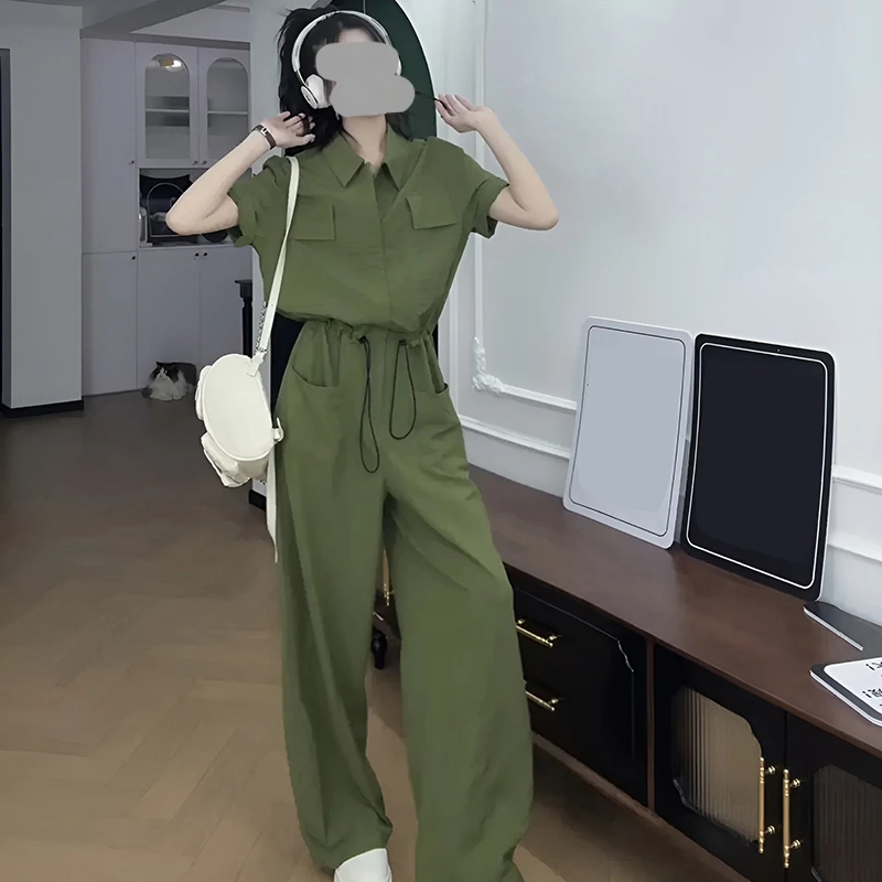 高腰显瘦褶皱松紧收腰连体裤女2025年夏季新款时尚洋气减龄连体衣