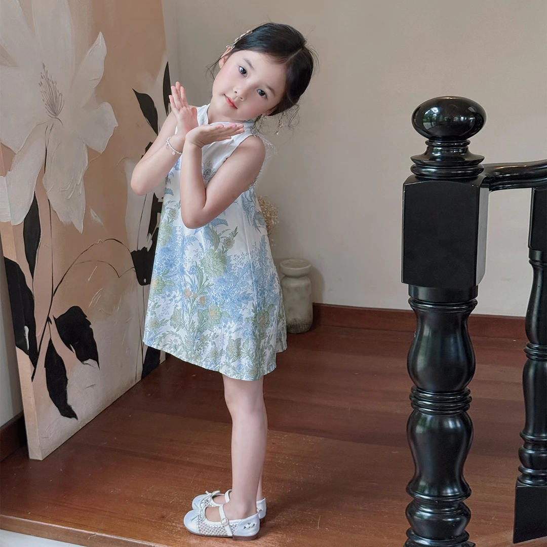 壹妈中国风童装女童夏季旗袍裙儿童新中式甜美小女孩碎花背心裙子