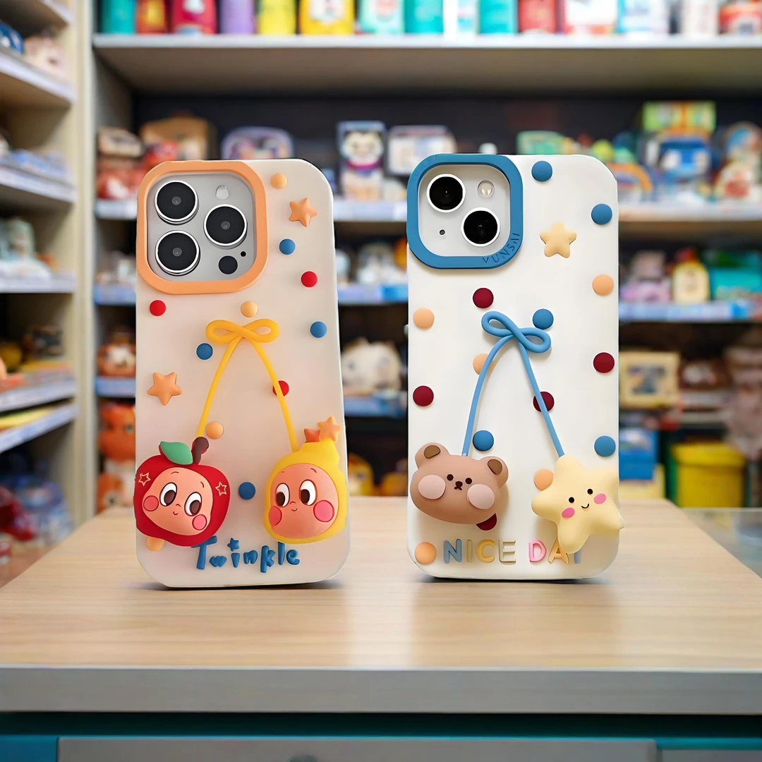 苹果|卡通公仔吊坠可爱波点小熊ins日韩适用iPhone17硅胶16手机壳