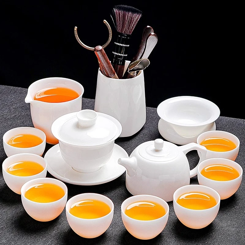 德化羊脂玉茶具套装家用轻奢高档白瓷功夫泡茶壶茶杯盖碗会客喝茶