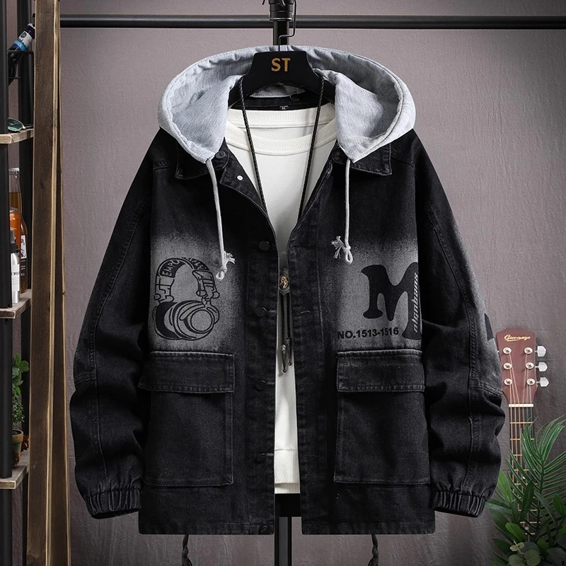 假两件牛仔外套男春秋季潮牌宽松青少年工装夹克初中高中学生褂子