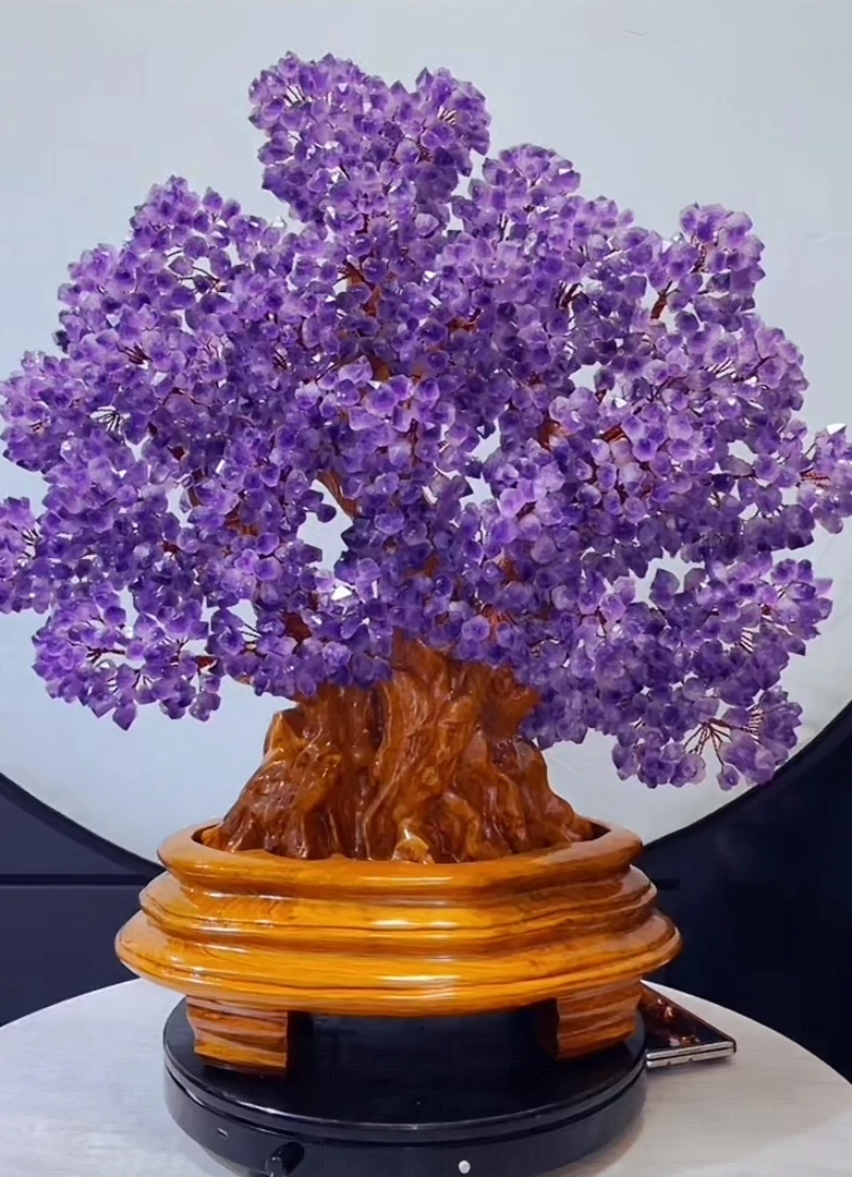 【卓越轻奢原创】原木色升级加大款爆款实木净透紫水晶招财百搭摆件