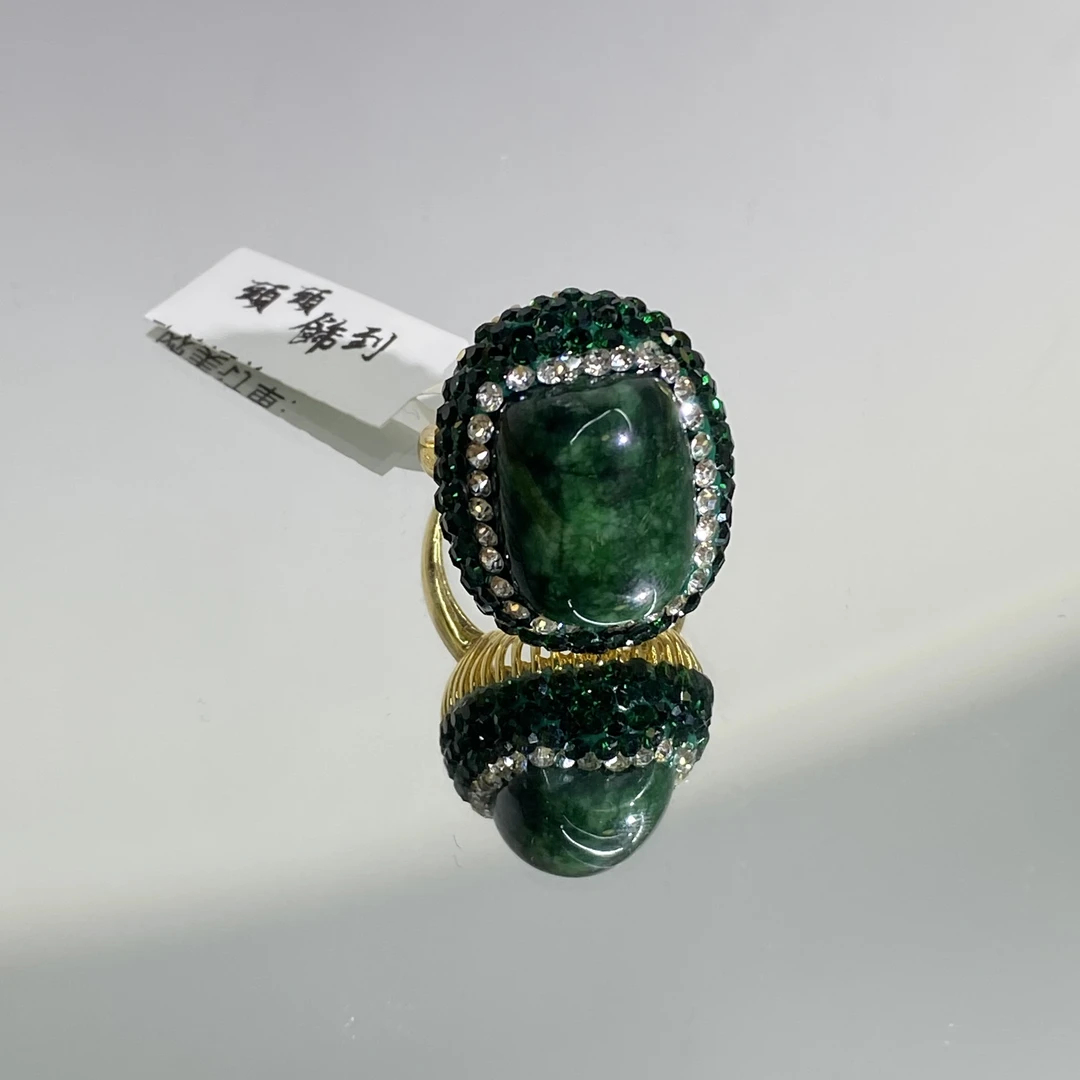 铜合金合成锆石戒指 TTSD 绿色时尚潮流百搭款戒指 037