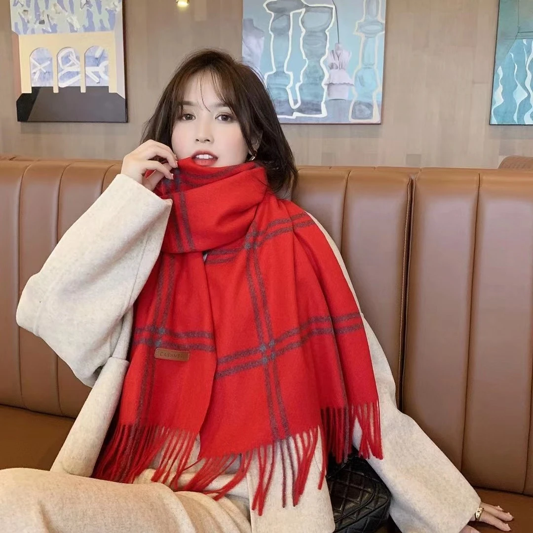 内蒙古厂家直邮羊毛围巾70️190cm女式大格子披肩加厚百搭围巾
