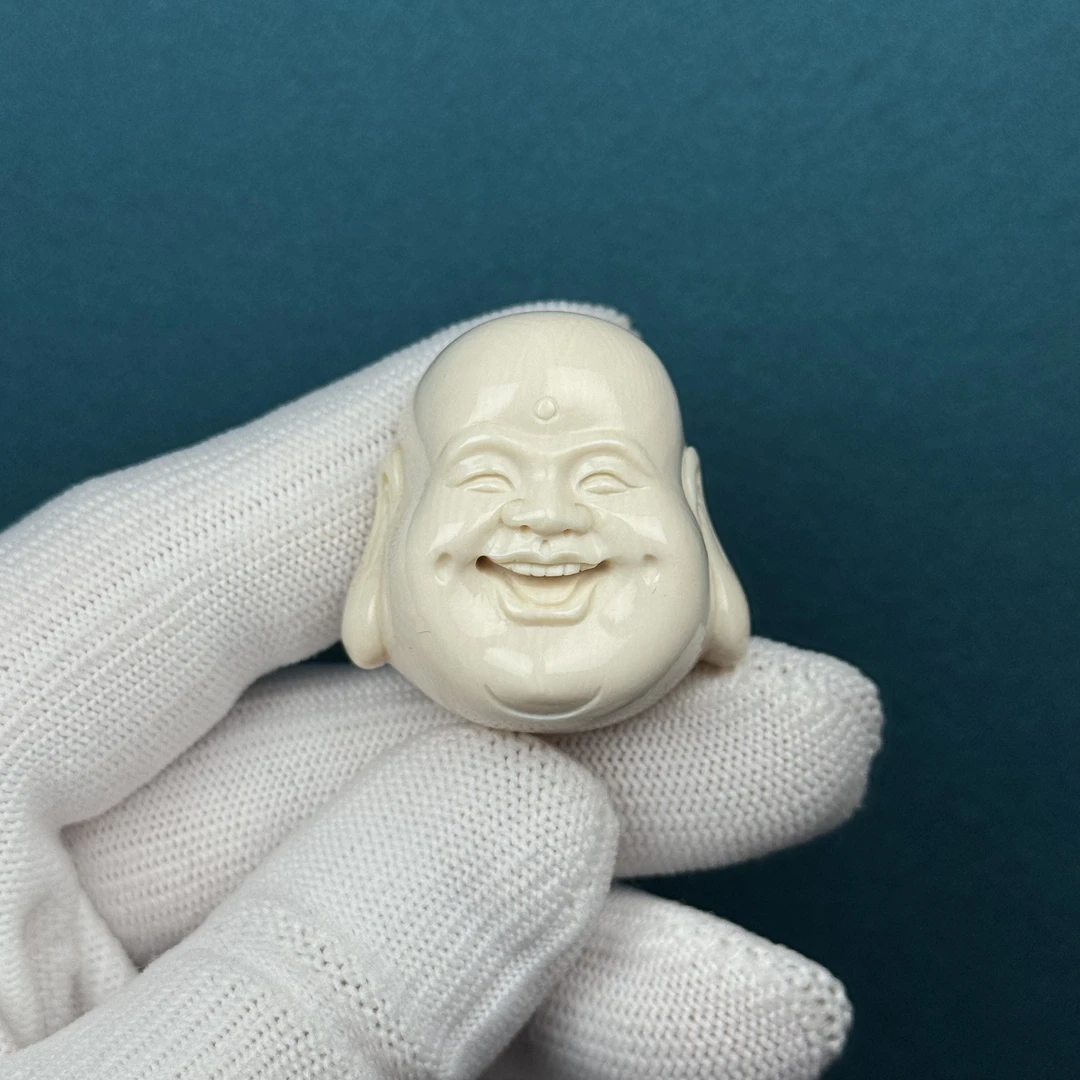 H11-48天然猛犸牙 弥勒佛头31.5x31.7x20mm支持复检假一罚十