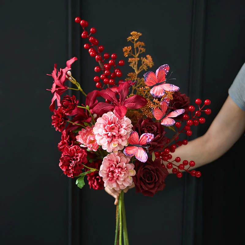 【胭脂】花束轻奢高档简约时尚仿真花假花客厅餐桌装饰精致家居摆件