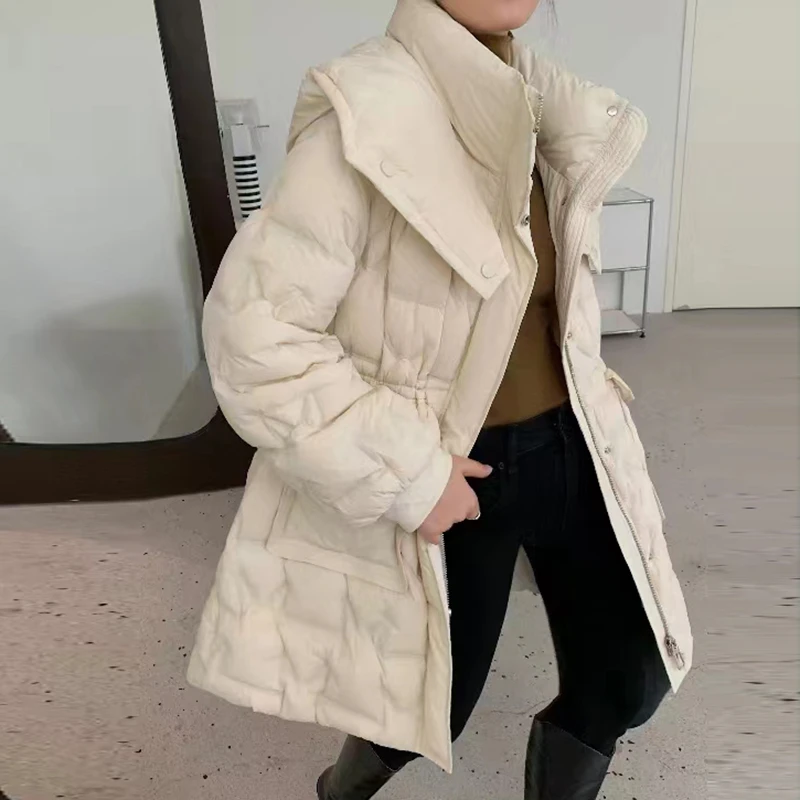 防风领口连帽羽绒服大码保暖时尚休闲压胶厚实短款90白鸭绒外套女