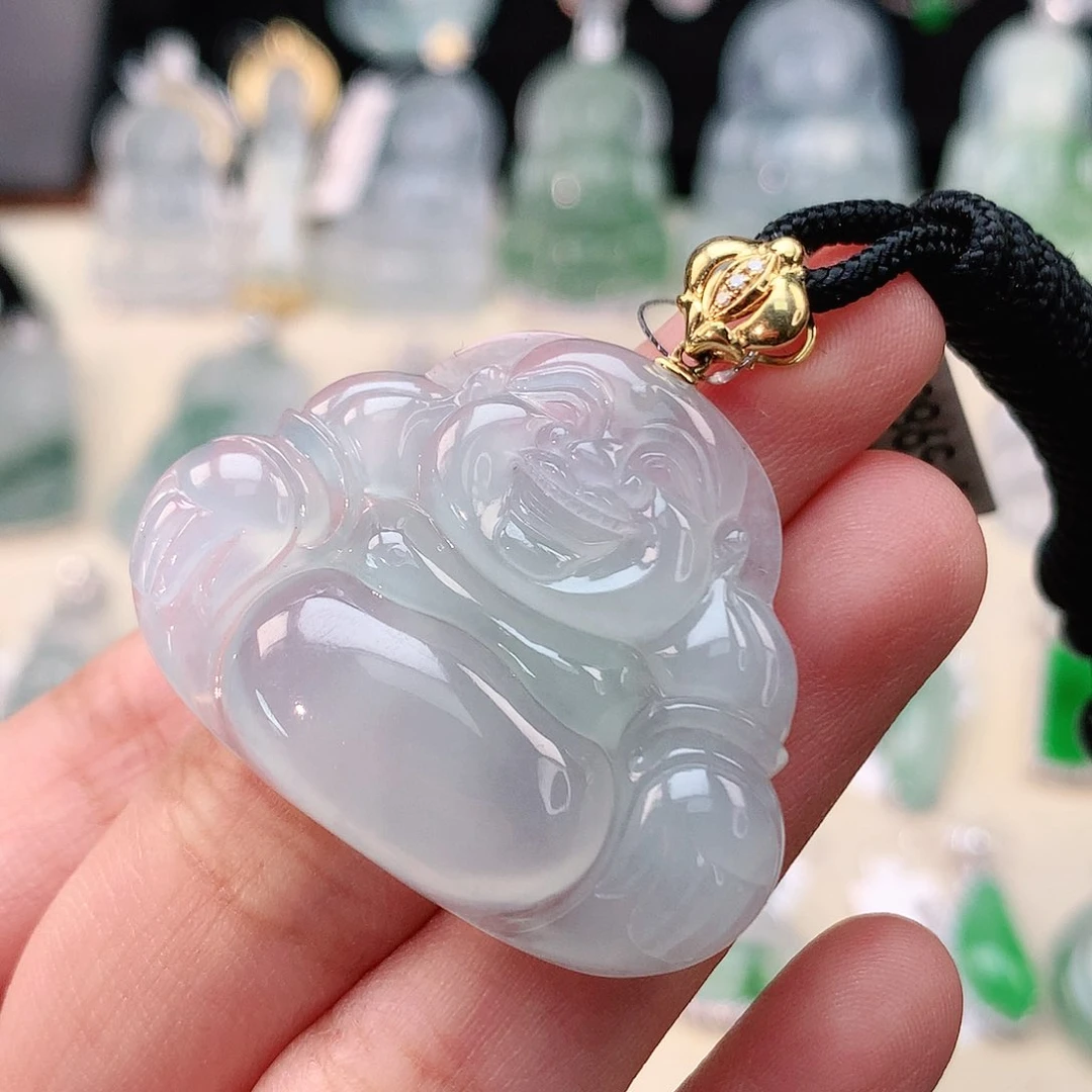 翡翠18K金镶嵌颈饰佛公