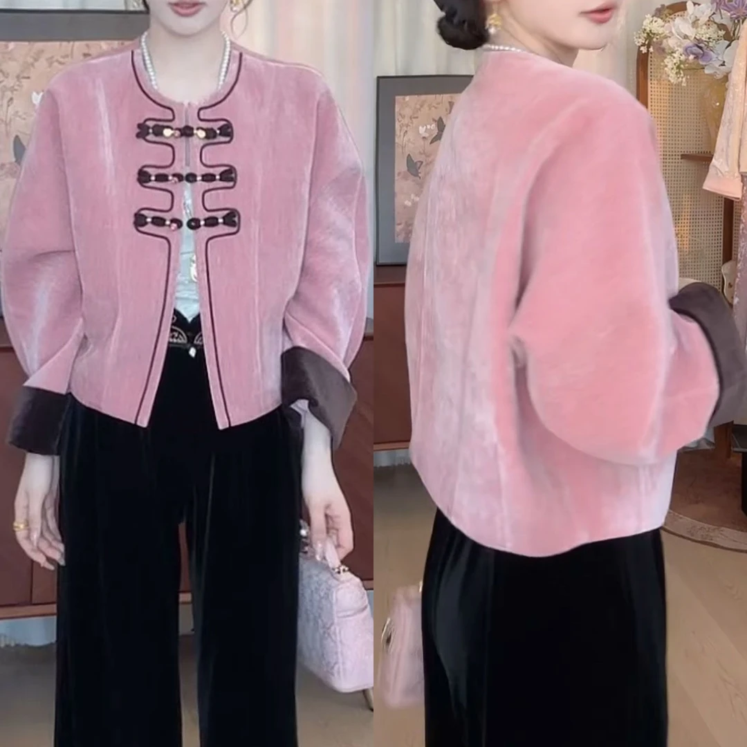 新款时尚洋气日常百搭减龄外穿上衣2025秋季国风盘扣新中式短外套