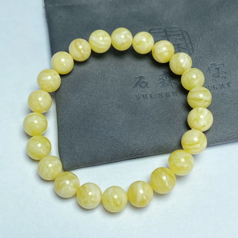 俄料蜜蜡单圈手串俄料白花浓蜡【浓白花特选】