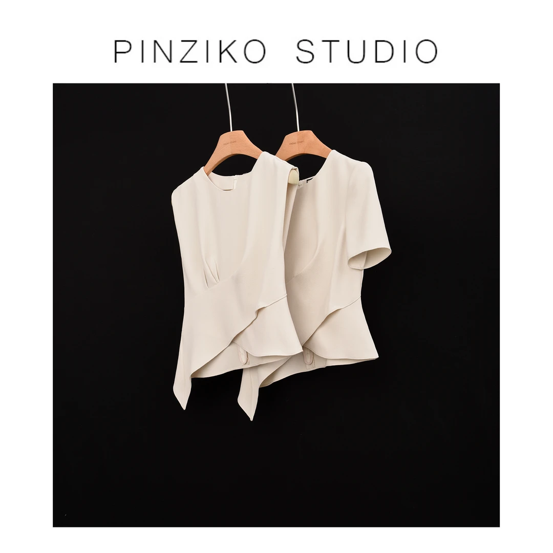 【PINZIKO女装】冰肌系列~上衣夏季显瘦优雅不规则TJF171小衫TJE126
