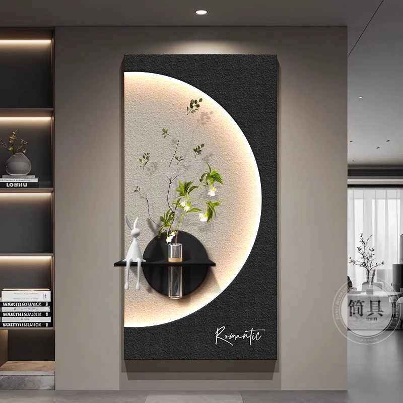 《月畔清植》入户门玄关装饰画水培绿植走廊过道挂画高级月球壁灯画