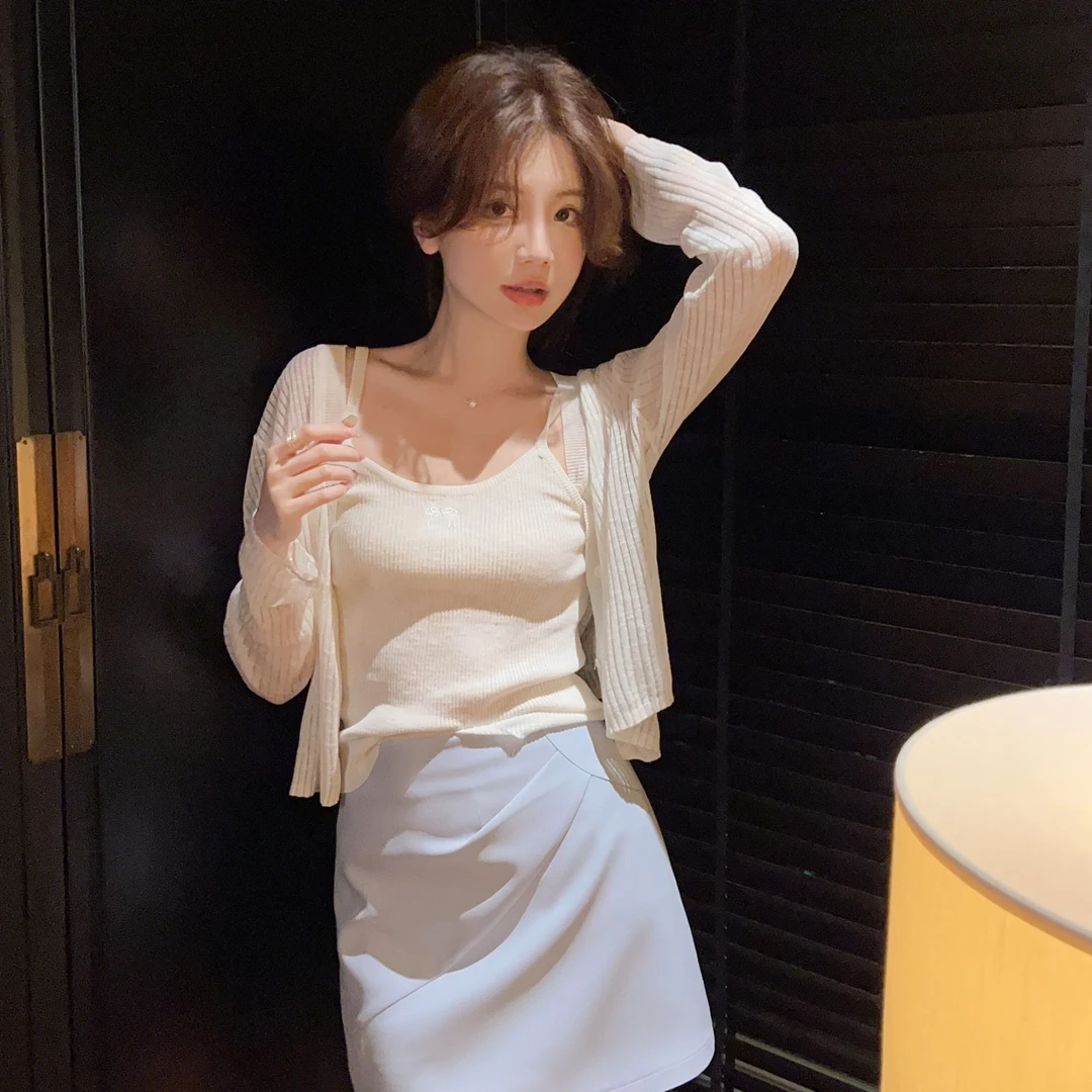 【芝士cheese】入夏开场白冰丝防晒针织短款开衫两件套显瘦百搭长袖