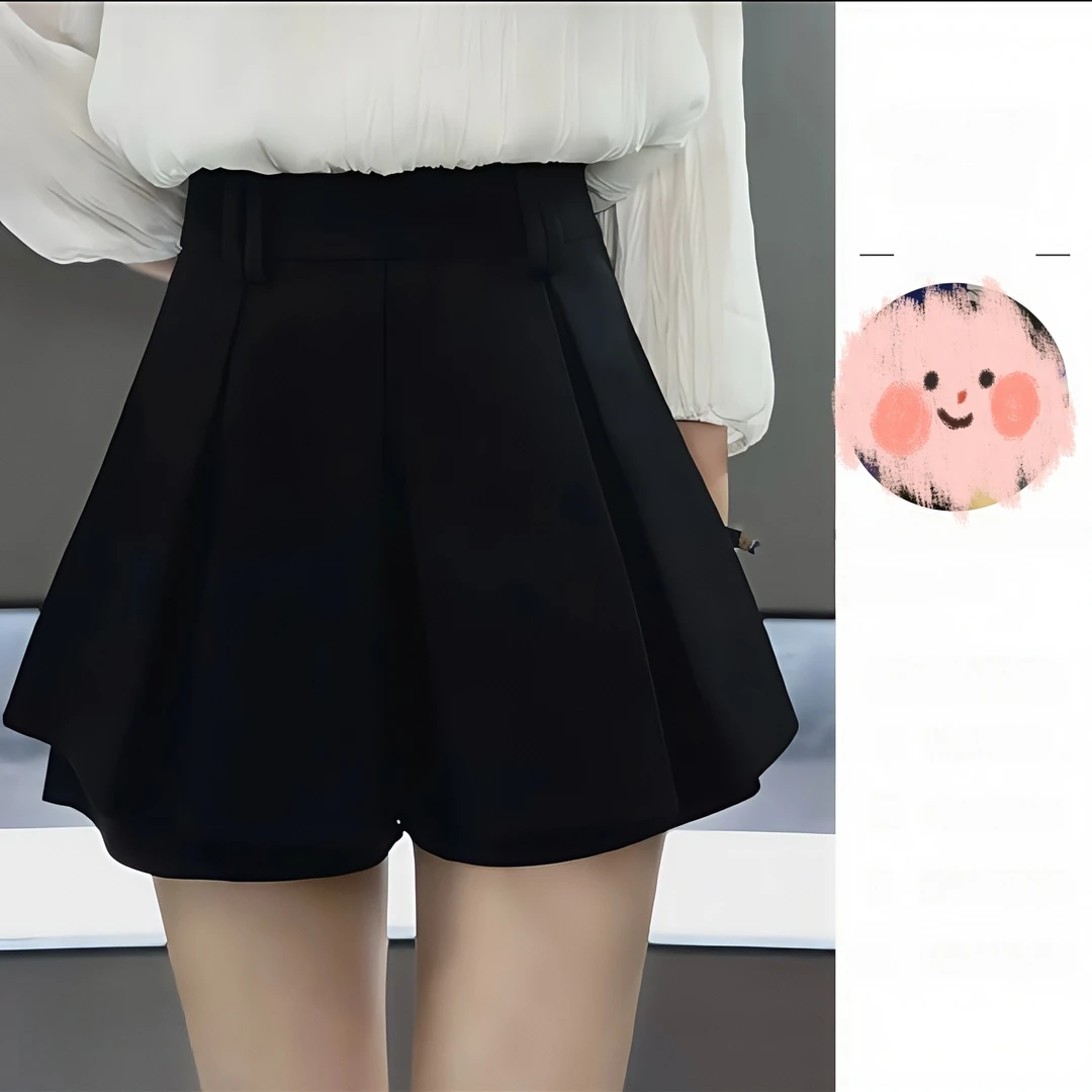 小个子高腰a字半身裙女夏2025新款西装百褶裙防走光黑色裤裙子女