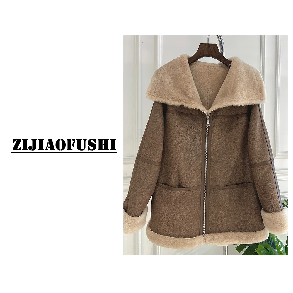 设计师真皮皮毛一体大翻领冬装外套TP-5061