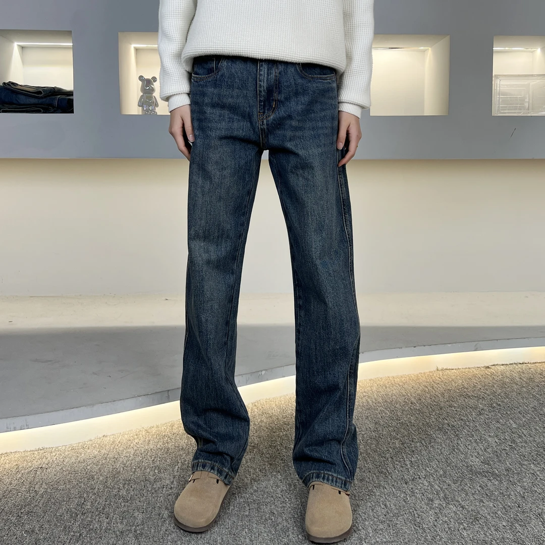 【MadeStyle】春季新款Cleanfit蓝色美式复古直筒百搭牛仔裤8201-1