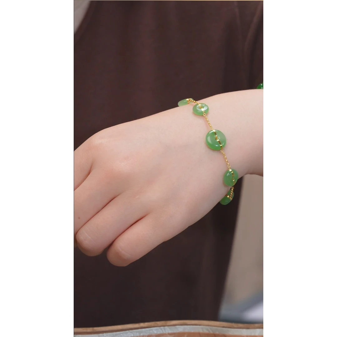 非遗好物分享和田玉18K金镶嵌手链多样性发 @@N4833