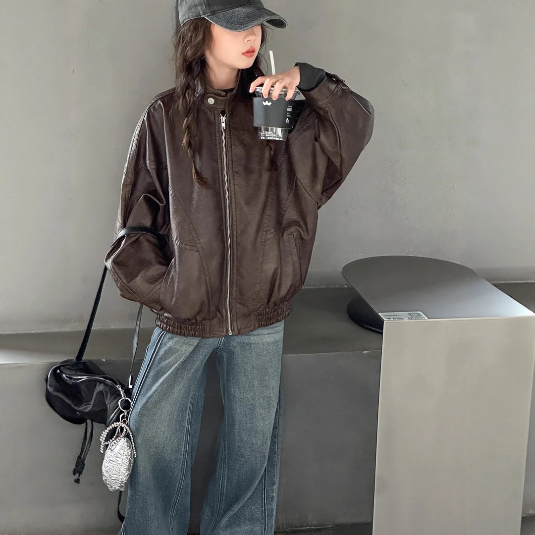 女童皮衣外套春秋6-12岁儿童秋装洋气衣服中大童秋季长袖宽松夹克