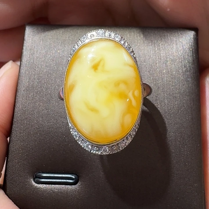 蜜蜡银S925镶嵌戒指戒指