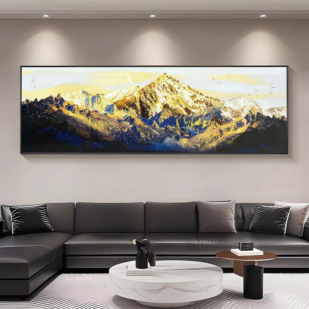 金山挂画办公室手工客厅沙发横幅装饰画背靠镶钻晶瓷画山70200