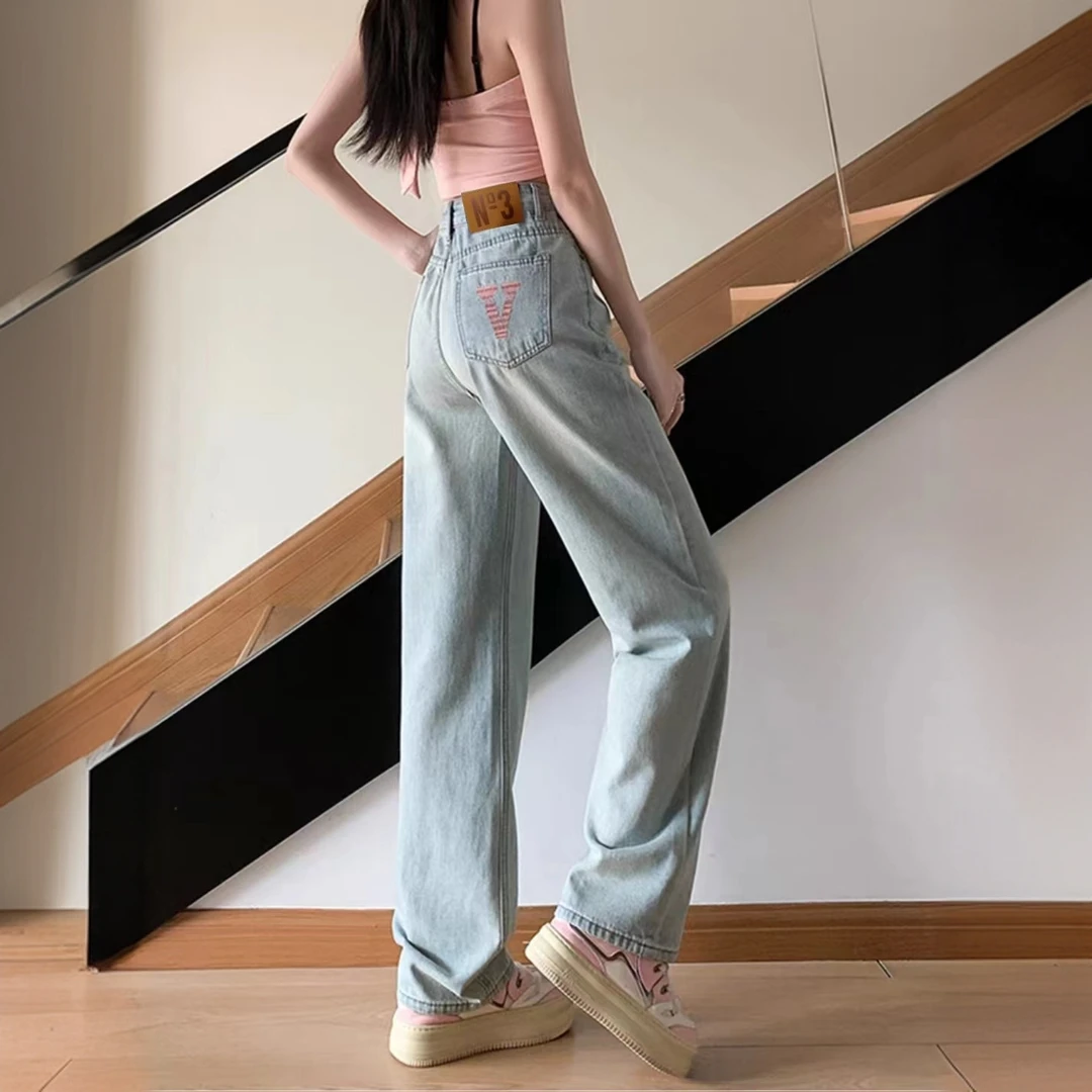 直筒牛仔裤女2025春季新款窄版阔腿显瘦高腰宽松百搭小个子女孩