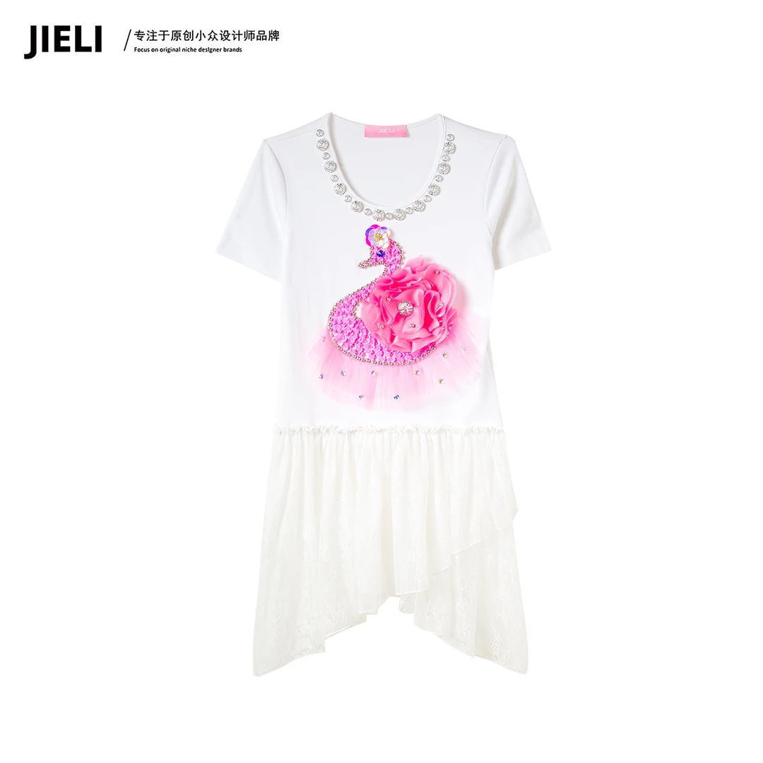 JIE LI/街力设计感小众减龄夏季百搭显瘦天鹅白色连衣裙女Y8287