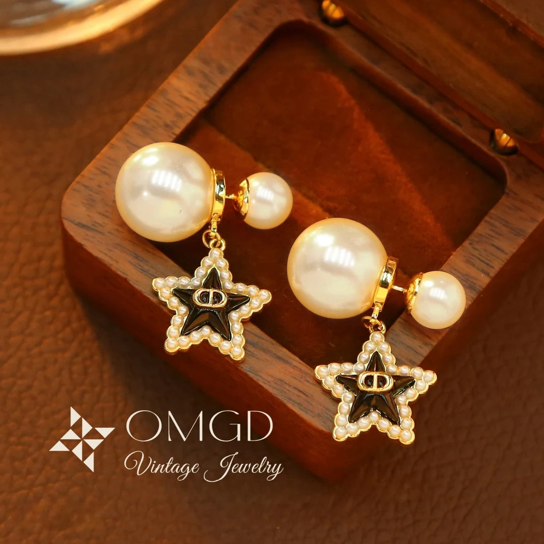 铜合金合成锆石耳饰 V金精工【D1185】黑星耳钉 设计款-D1