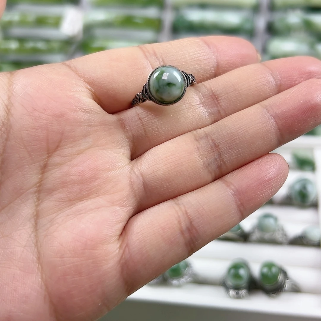 蛇纹石玉银S925镶嵌戒指