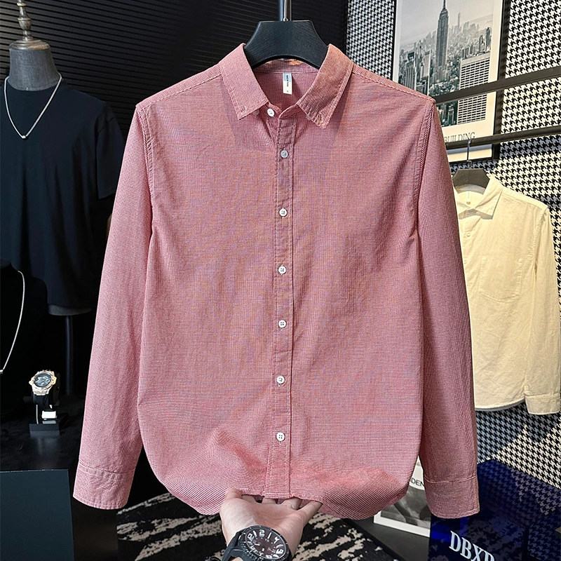 DBXB潮牌日系清新格子长袖衬衫男士秋季潮流百搭休闲宽松衬衣男装