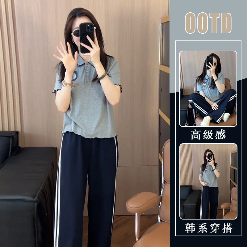 欧货时尚休闲套装2025夏小众设计卡通印花短袖t恤上衣运动休闲裤