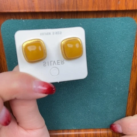 蜜蜡耳饰银S925镶嵌耳钉