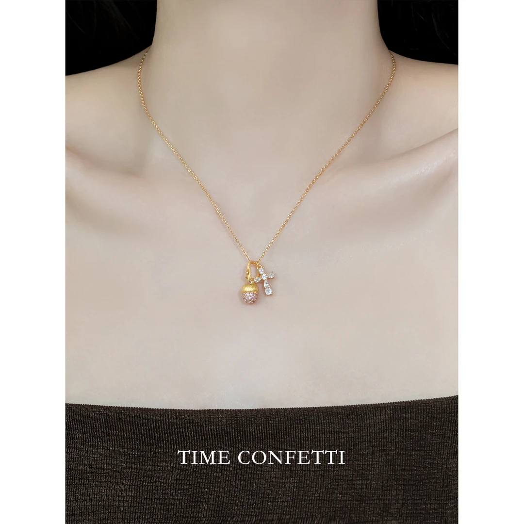 坠链均925银 镀K金【孙二娘】松果项链秋冬十字架吊坠项链TC 10141