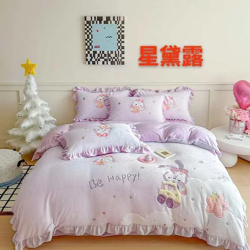 24冬季加厚保暖床上用品牛奶绒四件套防静电立体刺绣绒套件三件套