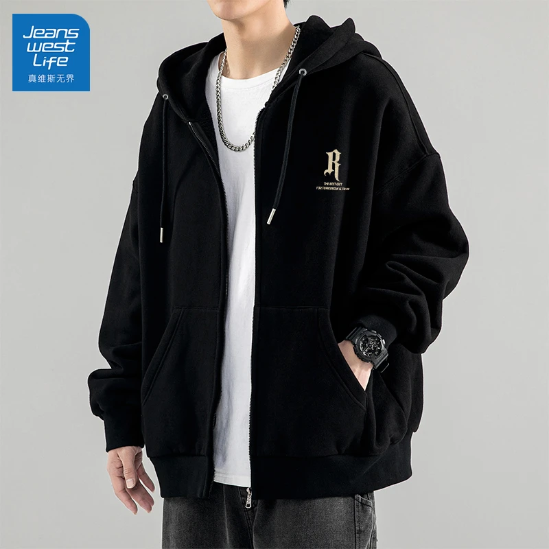 真维斯青少年开衫卫衣牛奶丝春秋季2025新款外套男高级感痞帅夹克