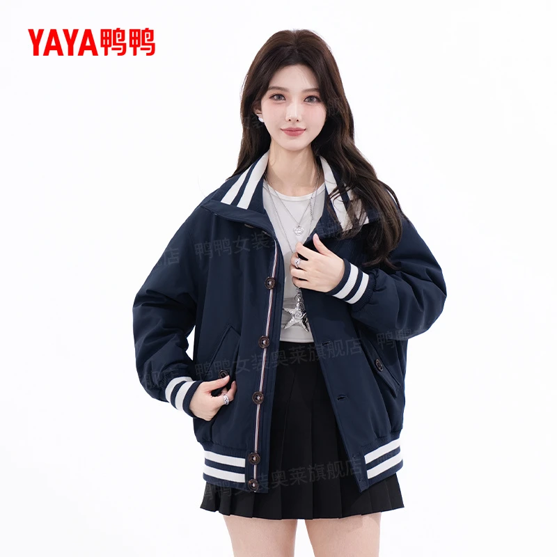 YAYA/鸭鸭羽绒服女短款冬季时尚韩版简约纯色保暖外套DT50831013W