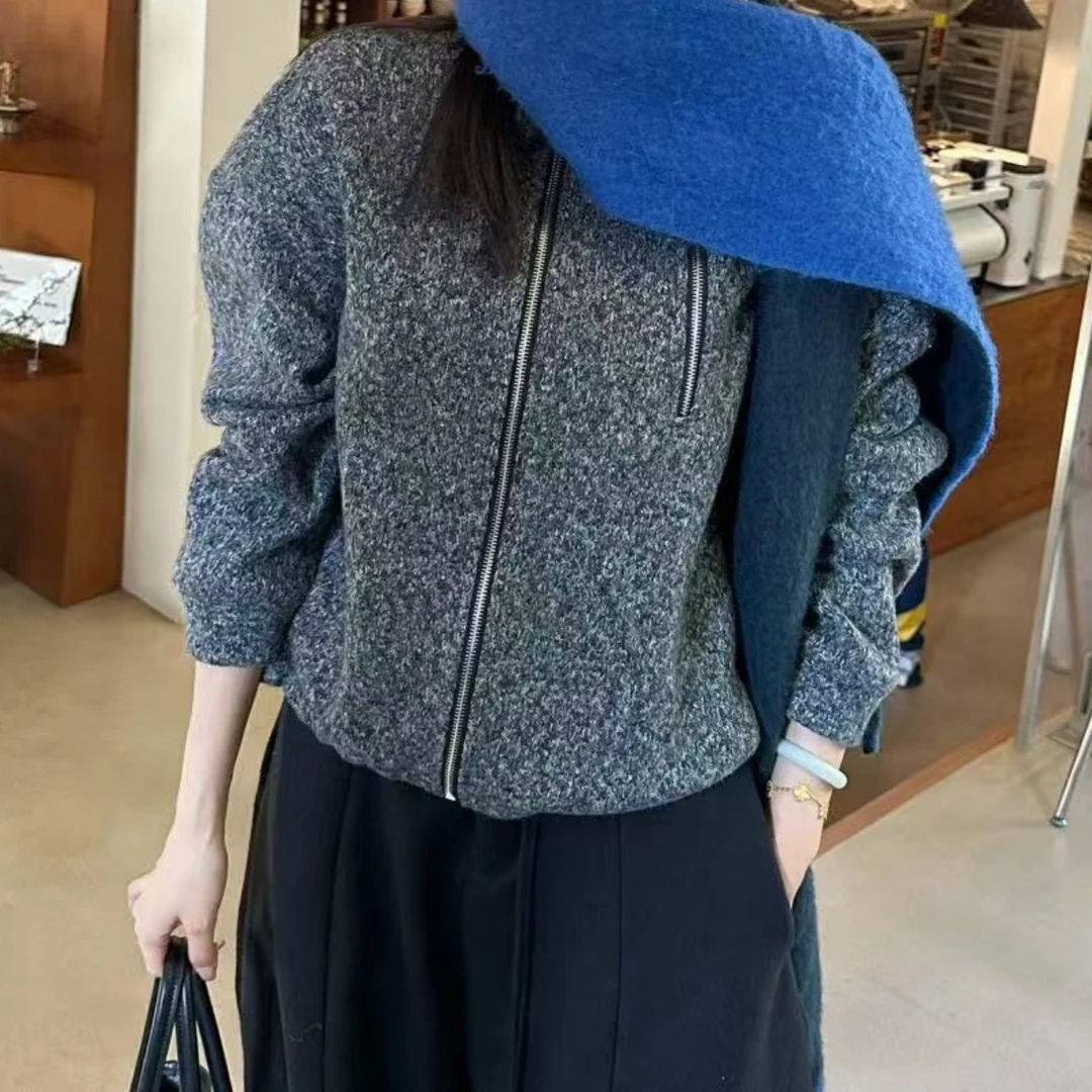 Manmi   拉链设计款小香风加绒立领开衫   3521（C3）