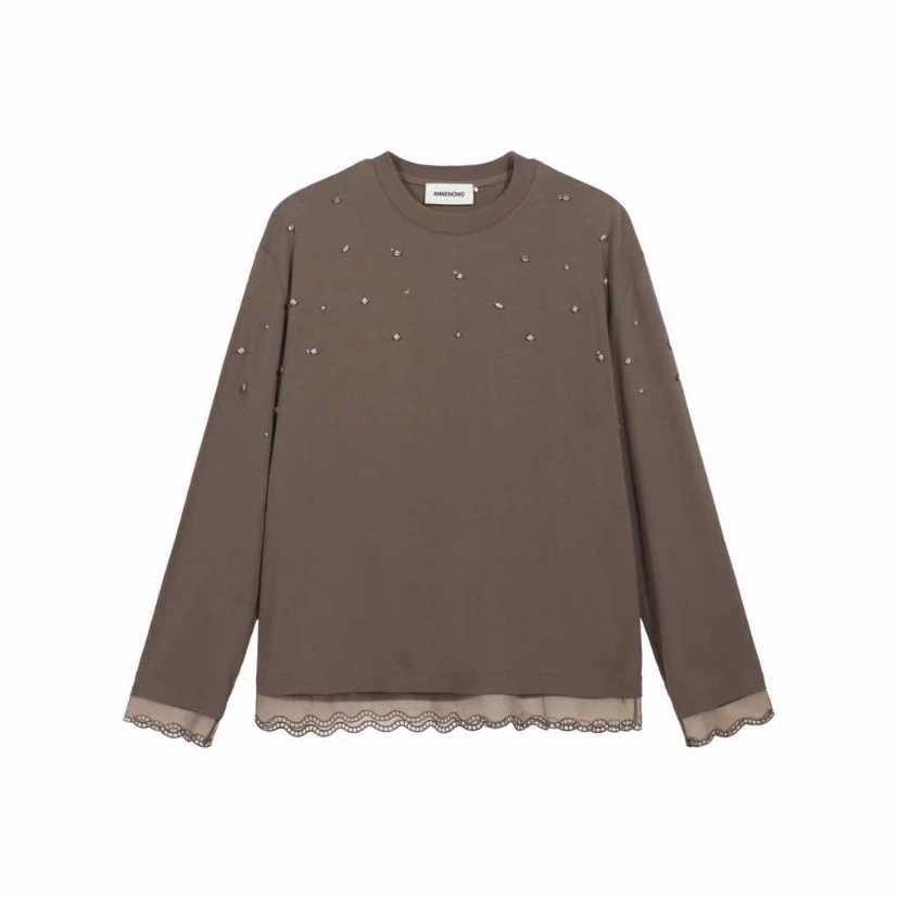 【SFF推荐】ANNENONO 25早春新款重工烫钻圆领长袖T恤简约百搭5728