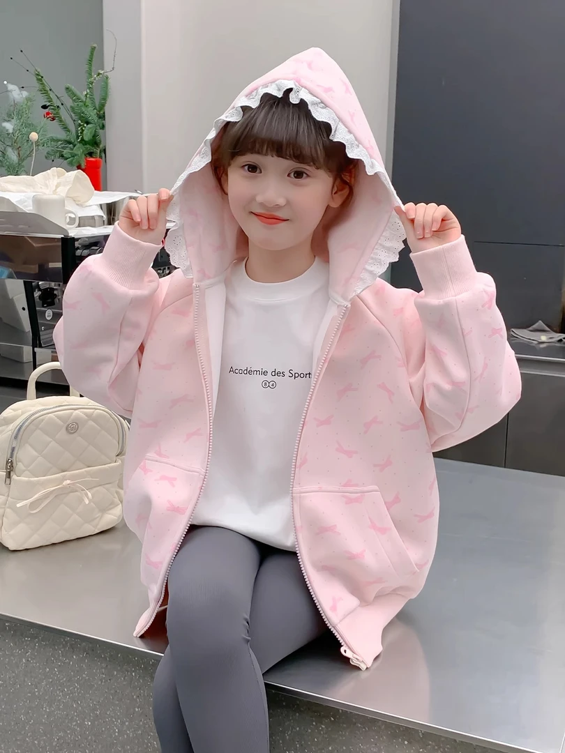 女童外套春秋装2025新款洋气儿童连帽开衫卫衣童装小女孩休闲上衣