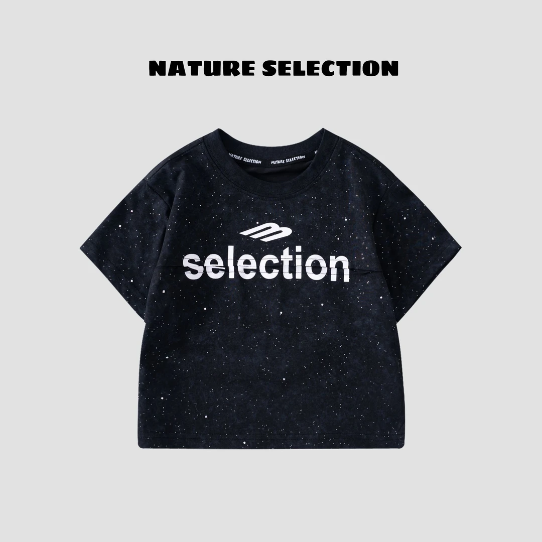 089）2025夏季儿童品牌全棉透气吸汗纯棉撒银星空印花男童短袖T恤