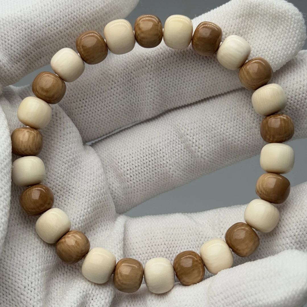 DEZHI/德志【雾咖奶白】8x7/26颗满纹猛犸牙老型手串SS1