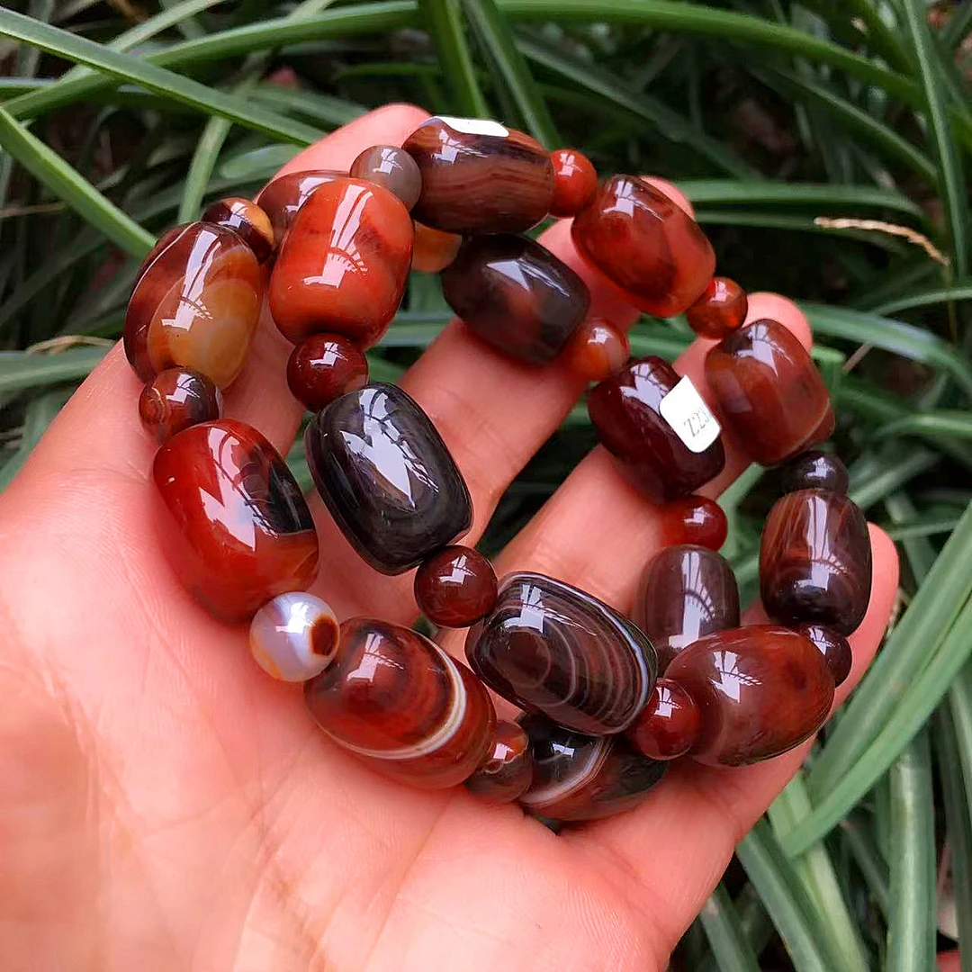天然巴西缠丝玛瑙桶珠手链路路通男手链转运珠佛珠鼓珠手串送男友