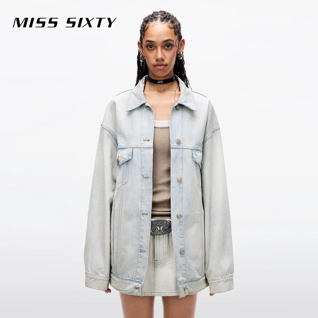 【商场同款新品】Miss Sixty2025春季牛仔外套翻领复古做旧洗水宽松