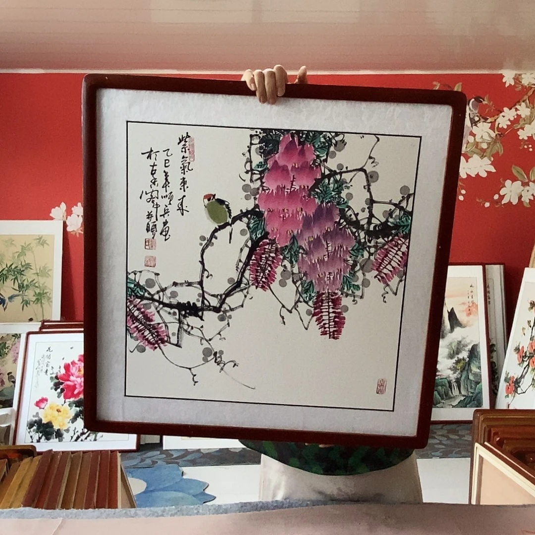 国画手写手绘带框包邮62✖️62国画作品