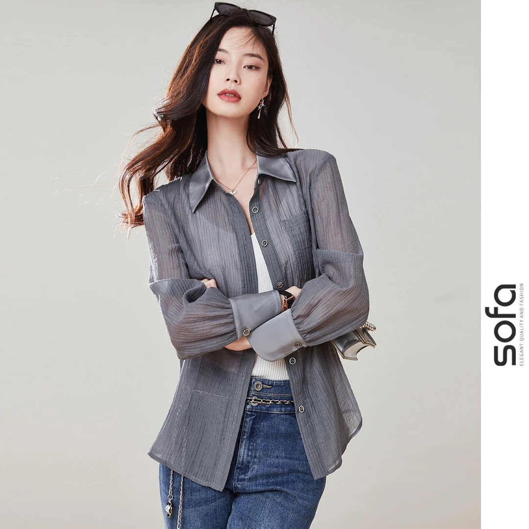 sofa【极简轻奢女式衬衫】通勤百搭女式小衫秋季轻薄衬衣上衣气质