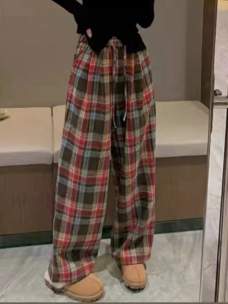 【济州岛】 格纹加绒加厚毛呢阔腿裤