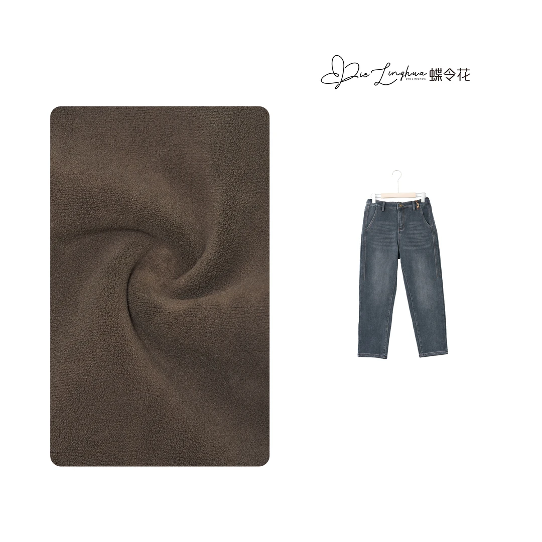 蝶令花秋冬季加绒时尚百搭简约宽松做旧设计日常通勤牛仔裤24939