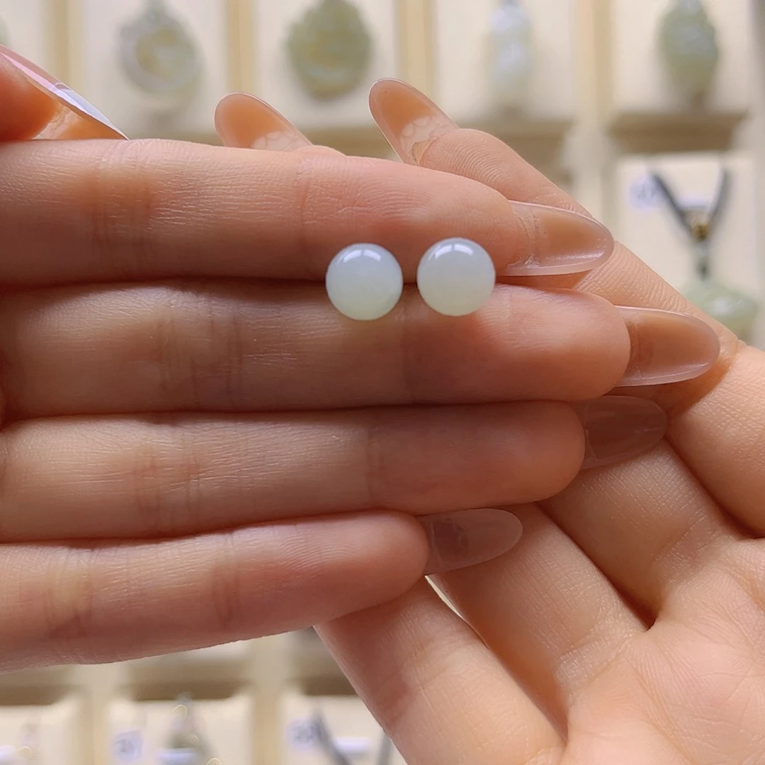 和田玉未镶嵌耳饰早*.